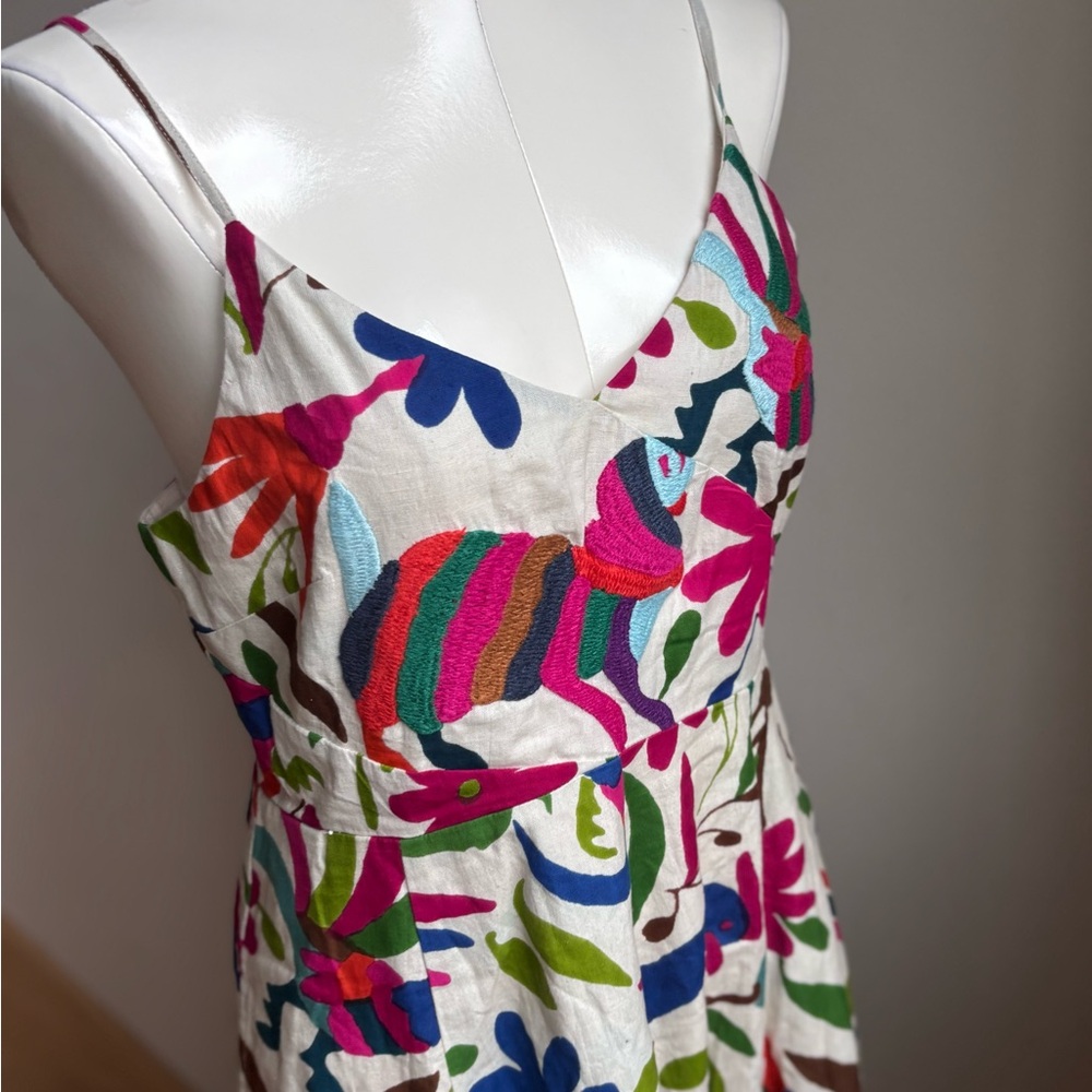 Anthropologie White Embroidered Floral Sundress with Multicolor Motifs - Picture 4 of 9